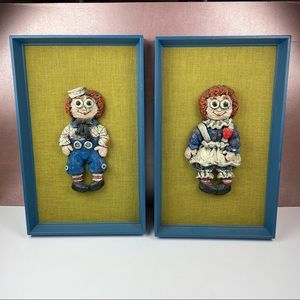 Vintage Signed Raggedy Ann & Andy 3D Sculpture Wall Art 1960's